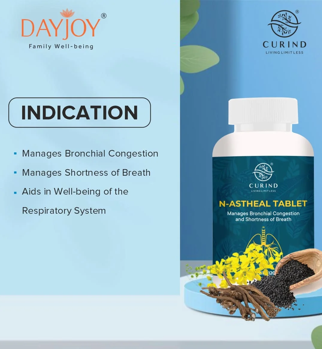 N-astheal (60 Tablets)- improves breathing, bronchial congestion and overall respiratory systems.